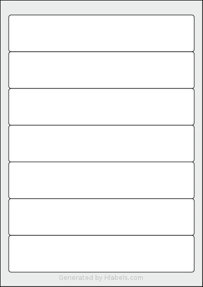 Avery® 38x192-R template with 7 rectangular 192 x 38 millimeter labels per sheet, on A4-size adhesive blank label sheets.