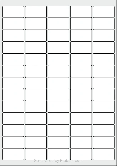Avery® 38x21-R template with 65 rectangular 38.1 x 21.2 millimeter labels per sheet, on A4-size adhesive blank label sheets.