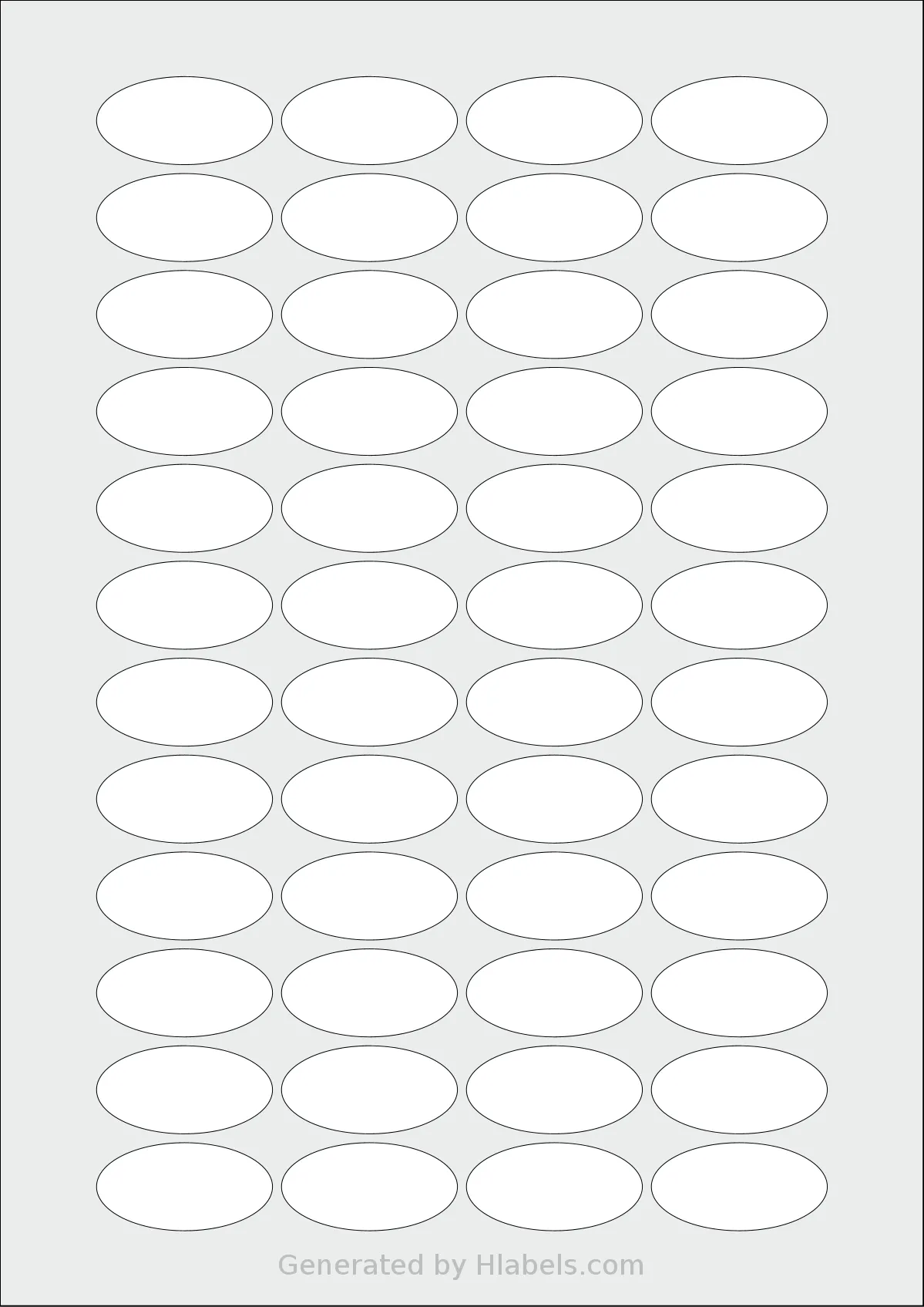 Avery® 40x20-O template with 48 oval 40 x 20 millimeter labels per sheet, on A4-size adhesive blank label sheets.