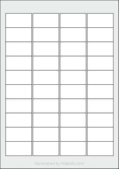 Avery® 4625 template with 40 rectangular 46 x 25 millimeter labels per sheet, on A4-size adhesive blank label sheets.