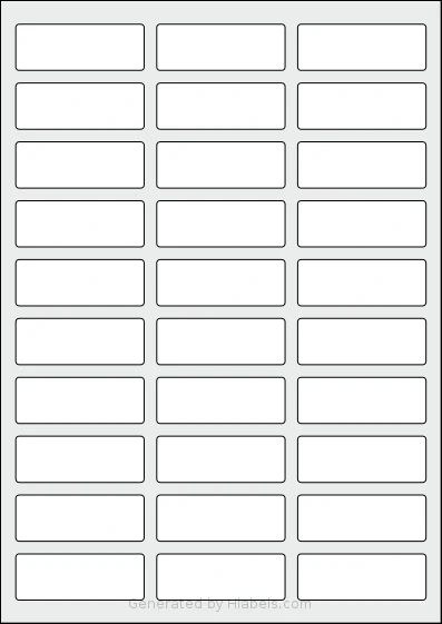 Avery® 61x22-R template with 30 rectangular 61 x 22 millimeter labels per sheet, on A4-size adhesive blank label sheets.