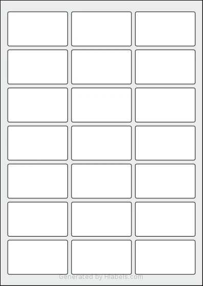 Avery® 62x35-R template with 21 rectangular 62 x 35.5 millimeter labels per sheet, on A4-size adhesive blank label sheets.
