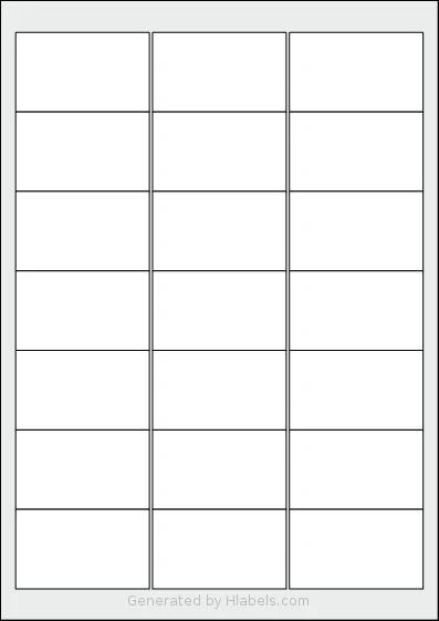 Avery® 6438 template with 21 rectangular 64 x 38 millimeter labels per sheet, on A4-size adhesive blank label sheets.