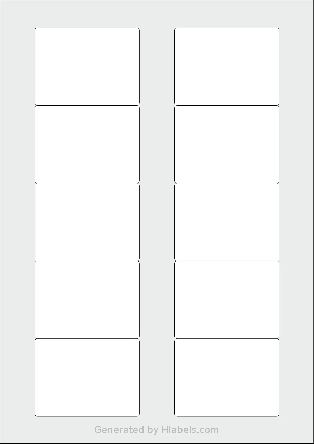 Avery® 70x52-R template with 10 rectangular 70 x 52 millimeter labels per sheet, on A4-size adhesive blank label sheets.