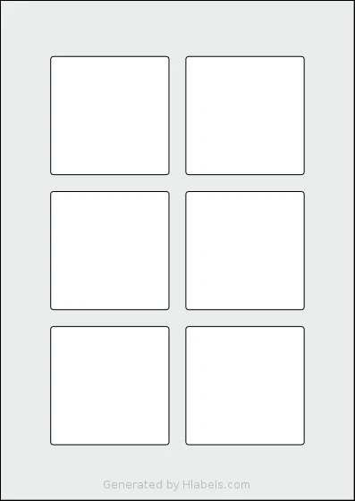 Avery® 70x70-S template with 6 square 70 x 70 millimeter labels per sheet, on A4-size adhesive blank label sheets.
