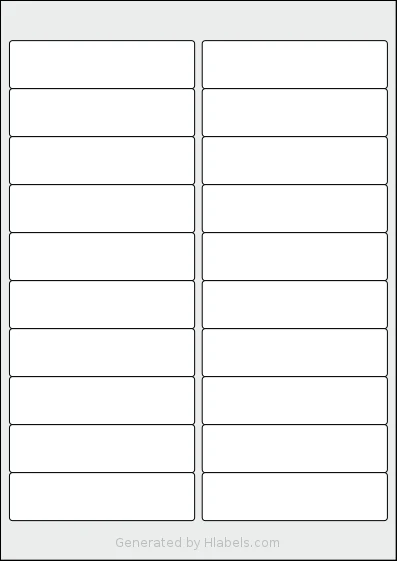 Avery® 98x25-R template with 20 rectangular 98 x 25.4 millimeter labels per sheet, on A4-size adhesive blank label sheets.