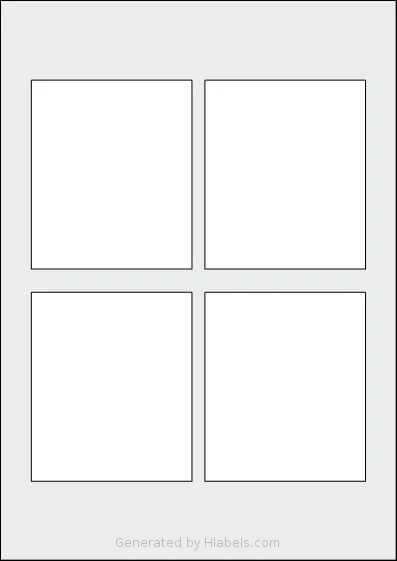 Avery® C32073 template with 4 rectangular 85 x 100 millimeter labels per sheet, on A4-size adhesive blank label sheets.