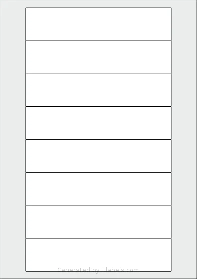 Avery® E3214 template with 8 rectangular 155 x 35 millimeter labels per sheet, on A4-size adhesive blank label sheets.