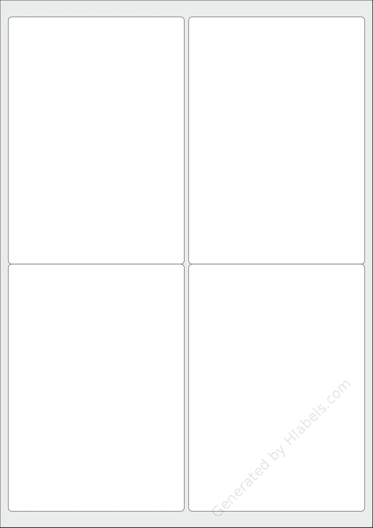 Avery® J8169 template with 4 rectangular 99.1 x 139 millimeter labels per sheet, on A4-size adhesive blank label sheets.
