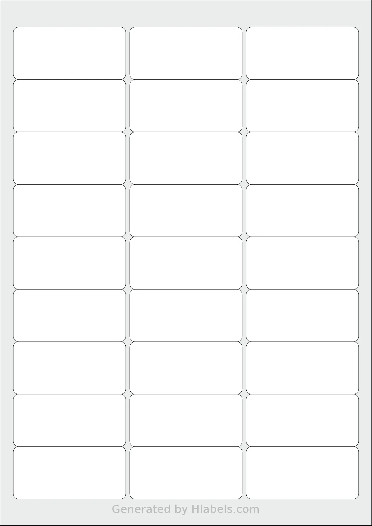 Avery® L4737 template with 27 rectangular 63.5 x 29.6 millimeter labels per sheet, on A4-size adhesive blank label sheets.