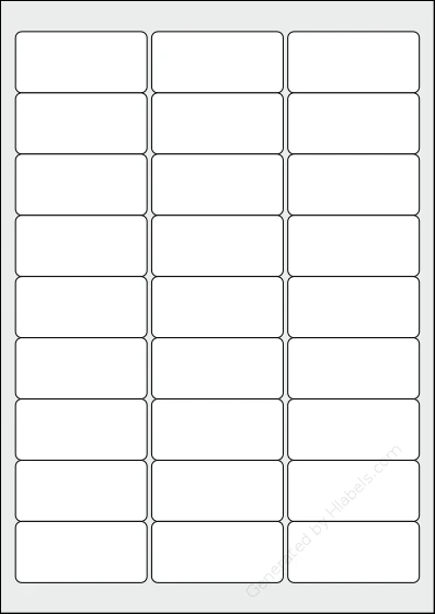 Avery® L4784 template with 27 rectangular 63.5 x 29.6 millimeter labels per sheet, on A4-size adhesive blank label sheets.