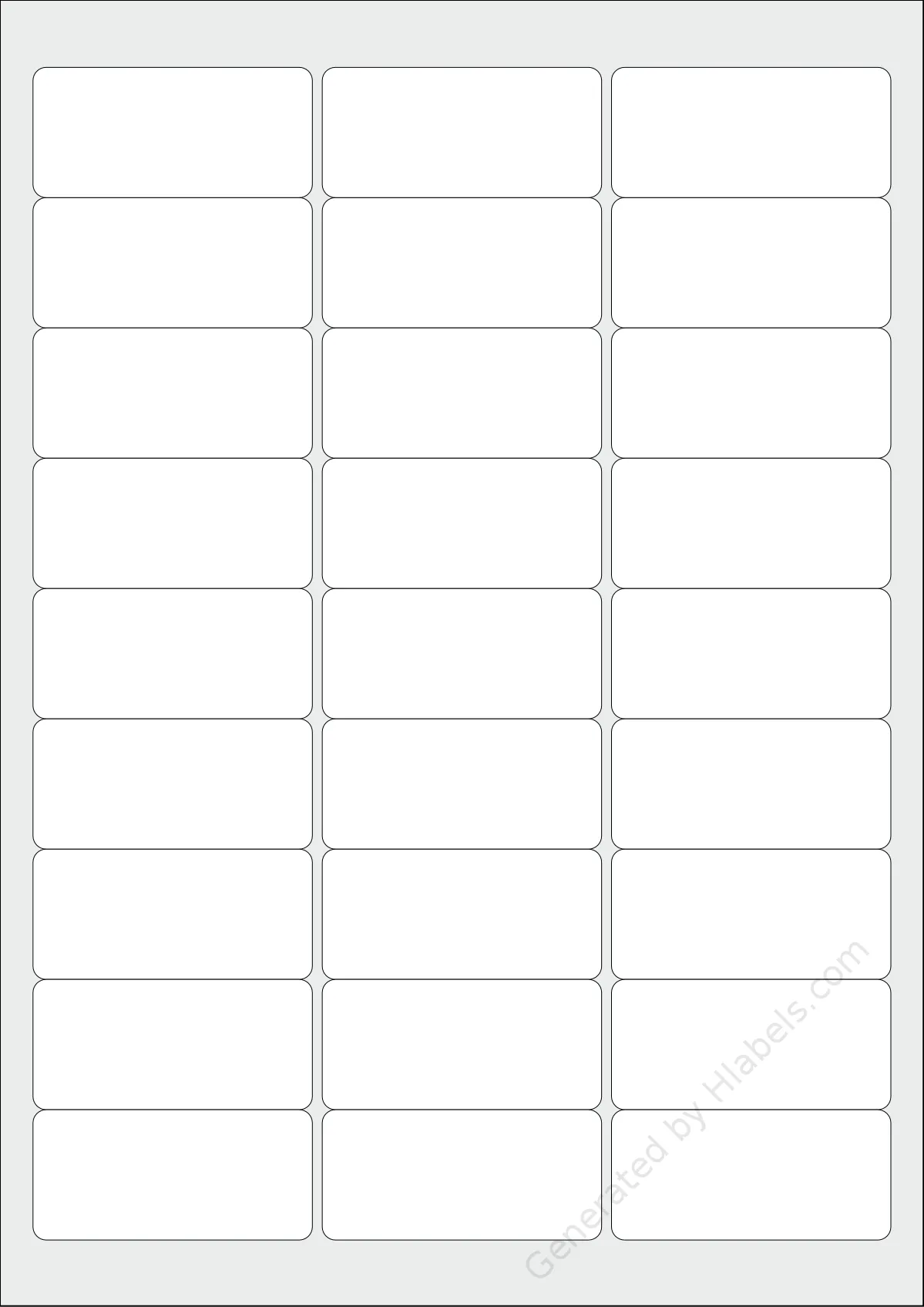 Avery® L4784 template with 27 rectangular 63.5 x 29.6 millimeter labels per sheet, on A4-size adhesive blank label sheets.