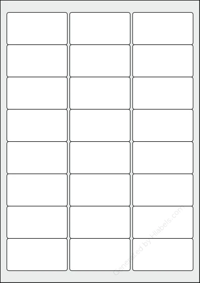Avery® L6033 template with 24 rectangular 63.5 x 33.86 millimeter labels per sheet, on A4-size adhesive blank label sheets.
