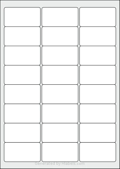 Avery® L6035 template with 24 rectangular 63.5 x 33.9 millimeter labels per sheet, on A4-size adhesive blank label sheets.