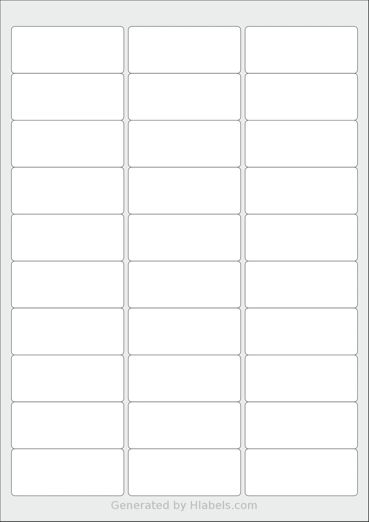 Avery® L7158 template with 30 rectangular 64 x 26.7 millimeter labels per sheet, on A4-size adhesive blank label sheets.