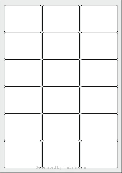 Avery® L7161 template with 18 rectangular 63.5 x 46.5 millimeter labels per sheet, on A4-size adhesive blank label sheets.