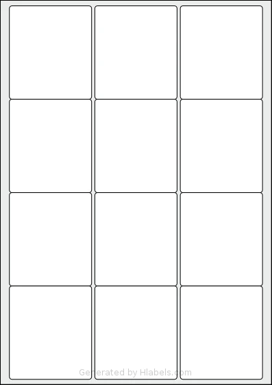 Avery® L7164 template with 12 rectangular 63.5 x 72 millimeter labels per sheet, on A4-size adhesive blank label sheets.