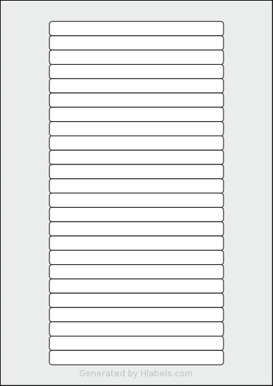 Avery® L7170 template with 24 rectangular 134 x 11 millimeter labels per sheet, on A4-size adhesive blank label sheets.