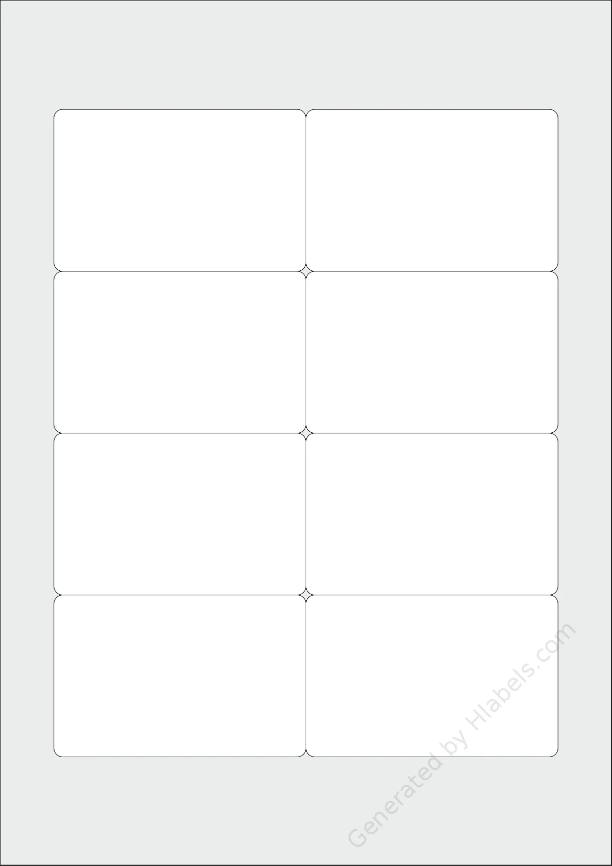 Avery® L7418 template with 8 rectangular 86.5 x 55.5 millimeter labels per sheet, on A4-size adhesive blank label sheets.