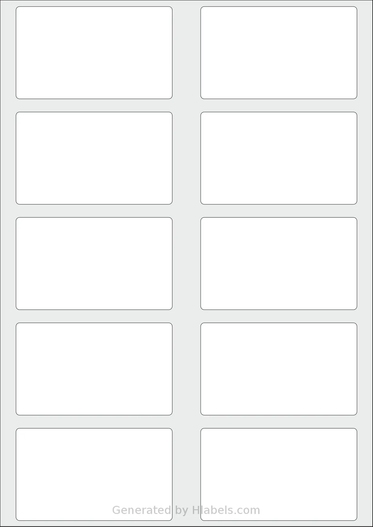 Avery® L7427 template with 10 rectangular 88 x 52 millimeter labels per sheet, on A4-size adhesive blank label sheets.