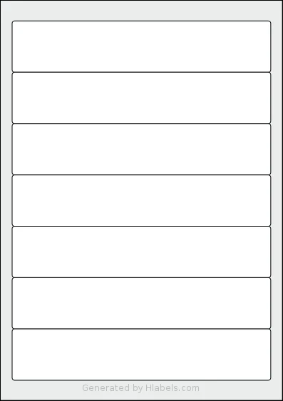 Avery® Zweckform 38x192 template with 7 rectangular 192 x 38 millimeter labels per sheet, on A4-size adhesive blank label sheets.