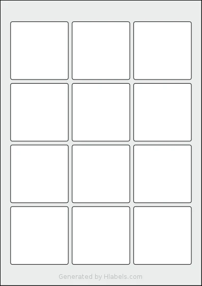 Avery® Zweckform 60x60-S template with 12 square 60 x 60 millimeter labels per sheet, on A4-size adhesive blank label sheets.