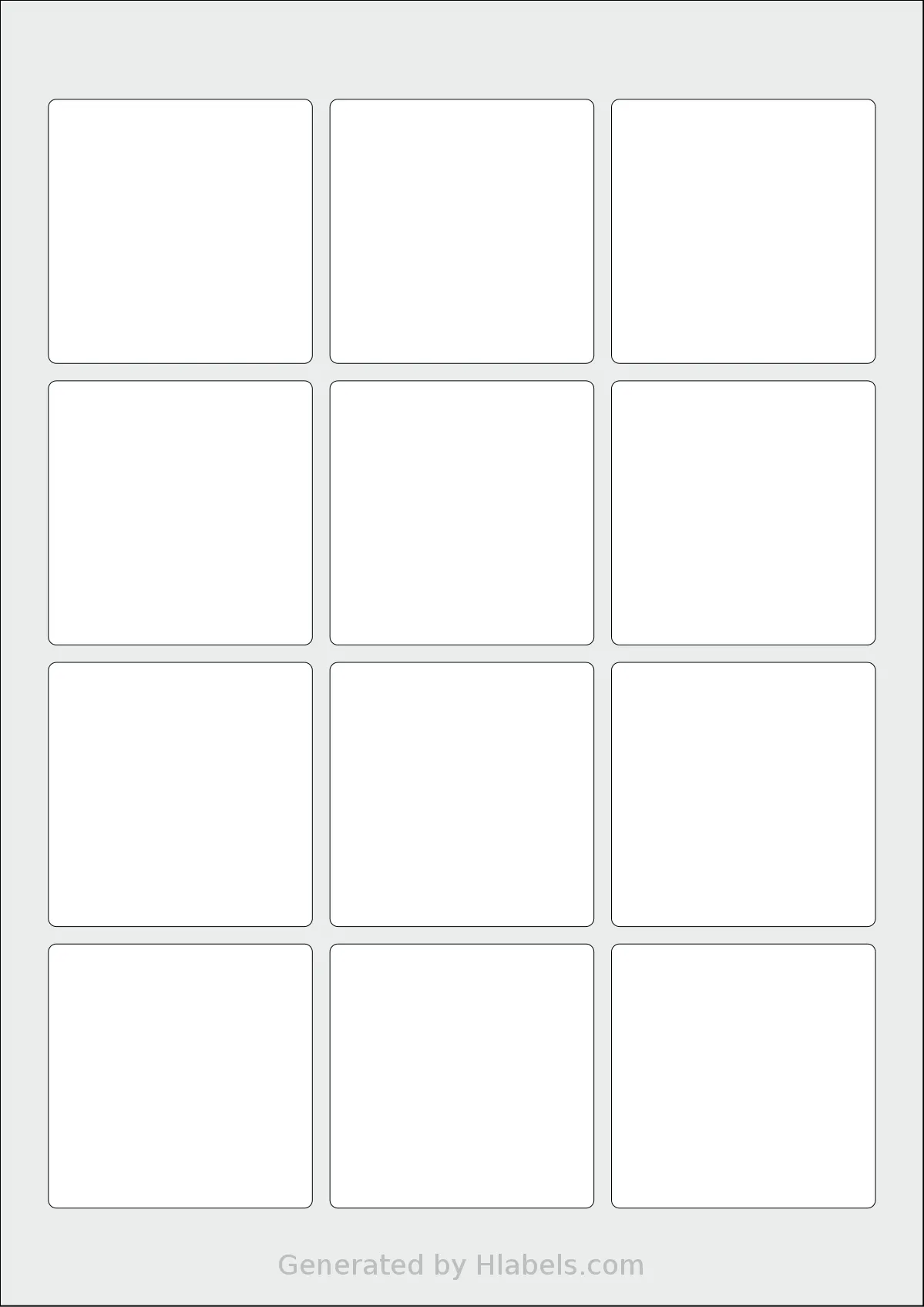 Avery® Zweckform 60x60-S template with 12 square 60 x 60 millimeter labels per sheet, on A4-size adhesive blank label sheets.