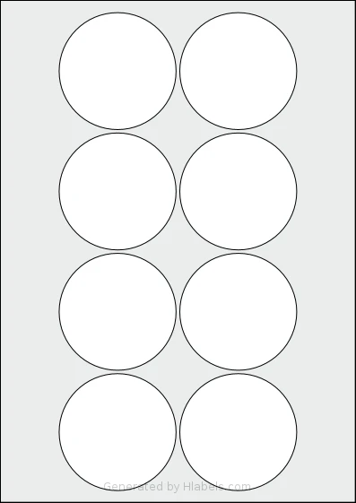 Avery® Zweckform 6228 Template Avery® Zweckform 6228 template with 8 circle labels per sheet, each 69 millimeter in diameter, on A4-size adhesive blank label sheets.