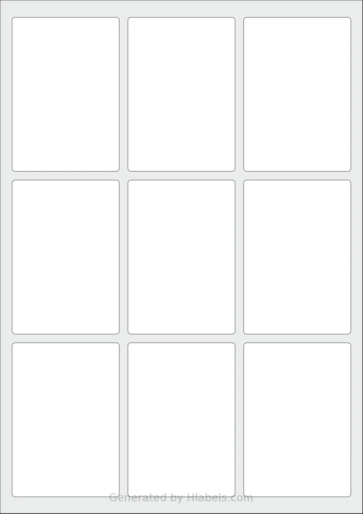 Avery® Zweckform 62x89 template with 9 rectangular 62 x 89 millimeter labels per sheet, on A4-size adhesive blank label sheets.