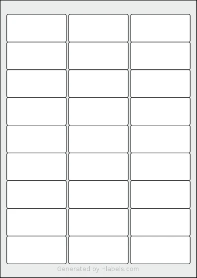 Avery® Zweckform 64x30 template with 27 rectangular 63.5 x 29.6 millimeter labels per sheet, on A4-size adhesive blank label sheets.
