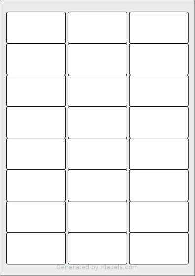 Avery® Zweckform 64x34 template with 24 rectangular 63.5 x 33.9 millimeter labels per sheet, on A4-size adhesive blank label sheets.