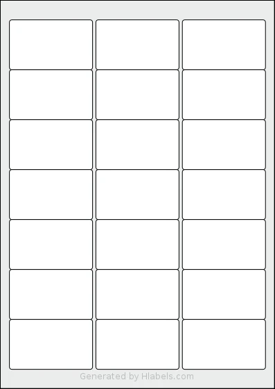 Avery® Zweckform 64x38 template with 21 rectangular 63.5 x 38.1 millimeter labels per sheet, on A4-size adhesive blank label sheets.