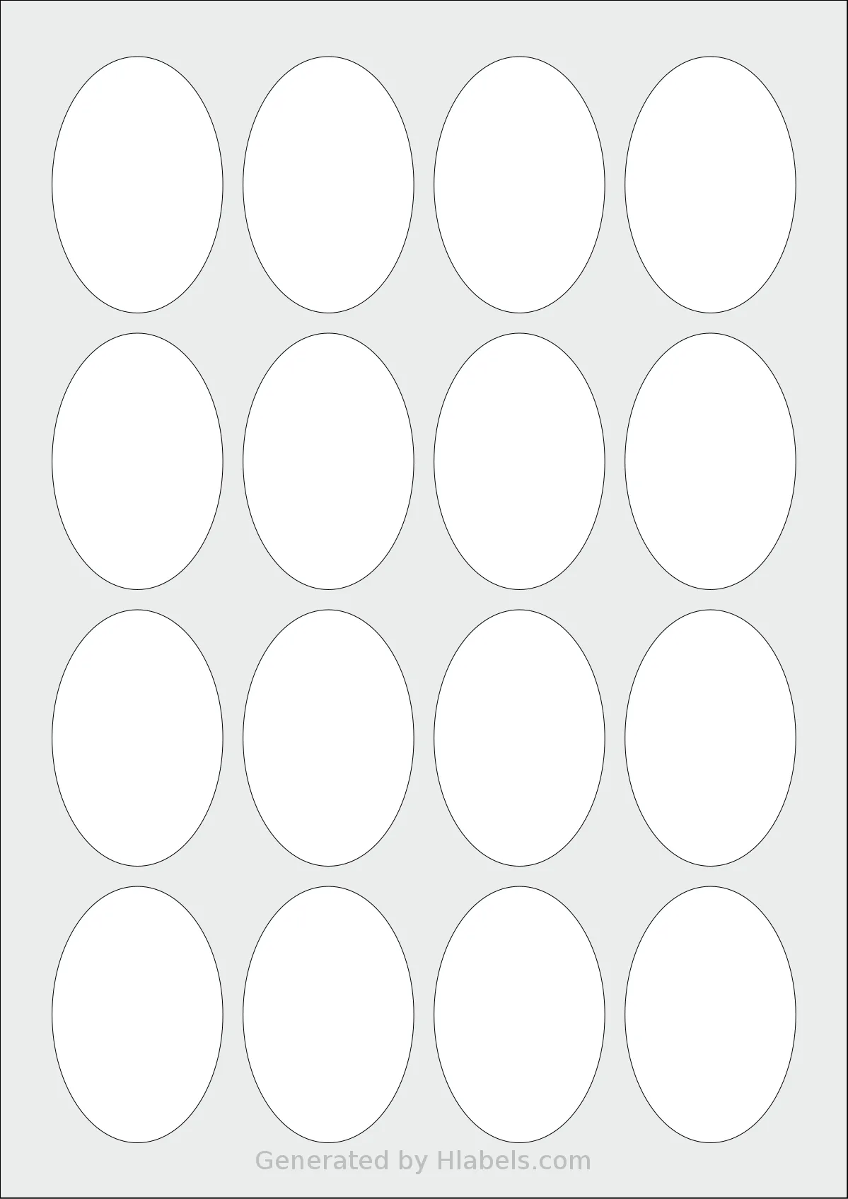 Avery® Zweckform 64x42-O template with 16 oval 42.3 x 63.5 millimeter labels per sheet, on A4-size adhesive blank label sheets.