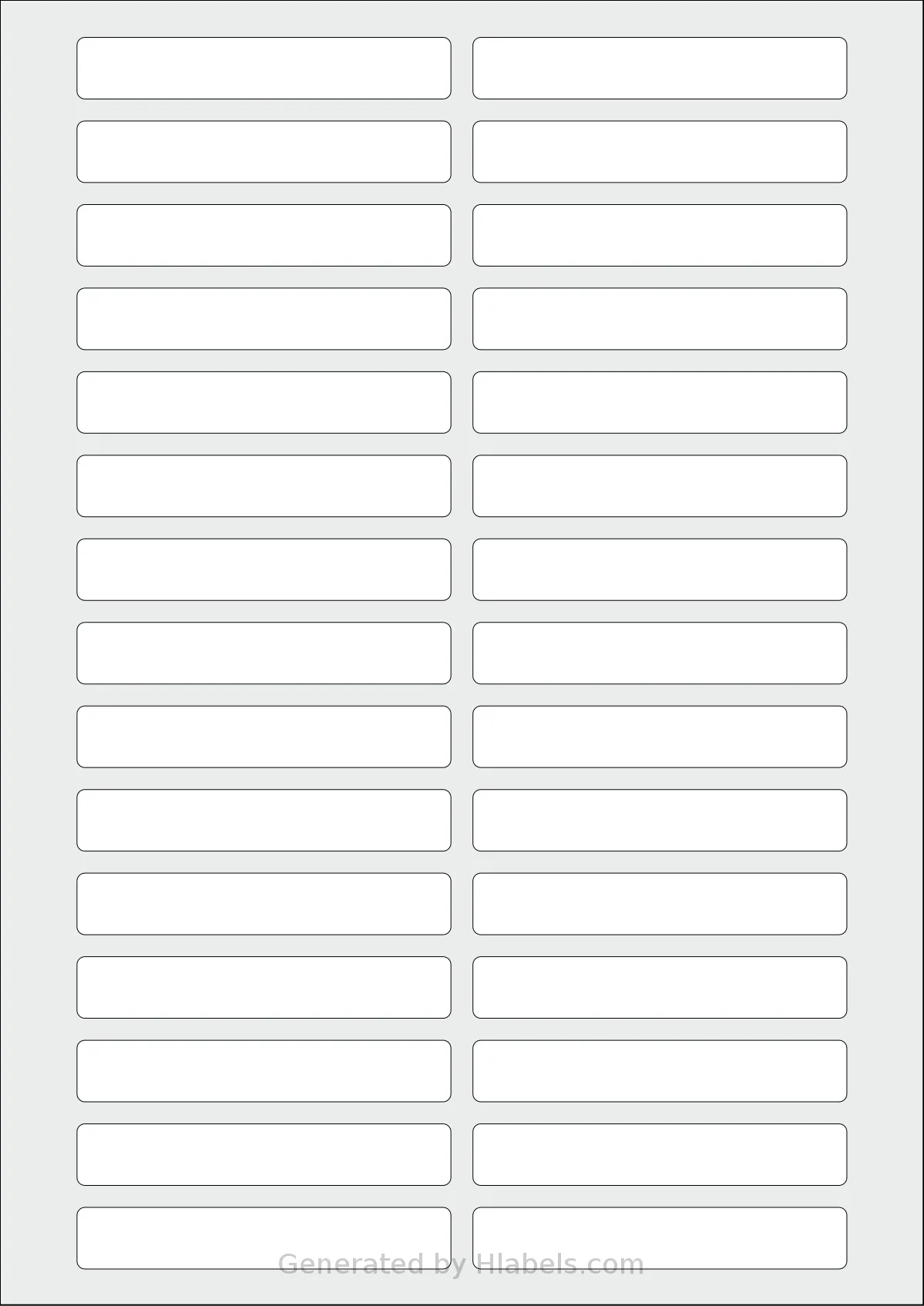 Avery® Zweckform 85x14 template with 30 rectangular 85 x 14 millimeter labels per sheet, on A4-size adhesive blank label sheets.