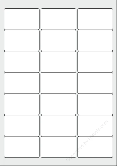Etibox® 119761 template with 21 rectangular 63.5 x 38.1 millimeter labels per sheet, on A4-size adhesive blank label sheets.