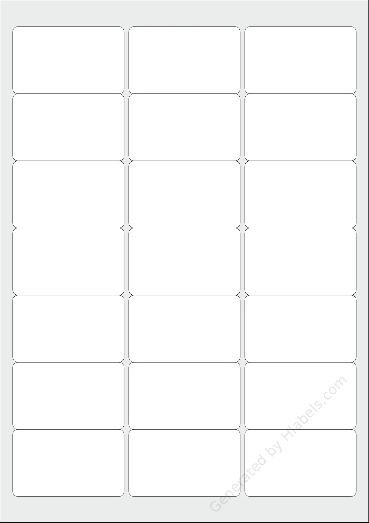 Etibox® 119761 template with 21 rectangular 63.5 x 38.1 millimeter labels per sheet, on A4-size adhesive blank label sheets.