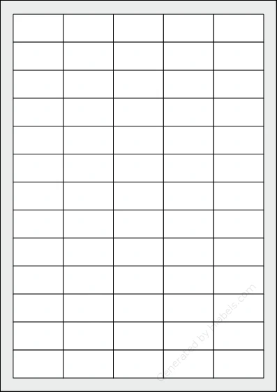 Etibox® 119770 template with 65 rectangular 38 x 21.2 millimeter labels per sheet, on A4-size adhesive blank label sheets.