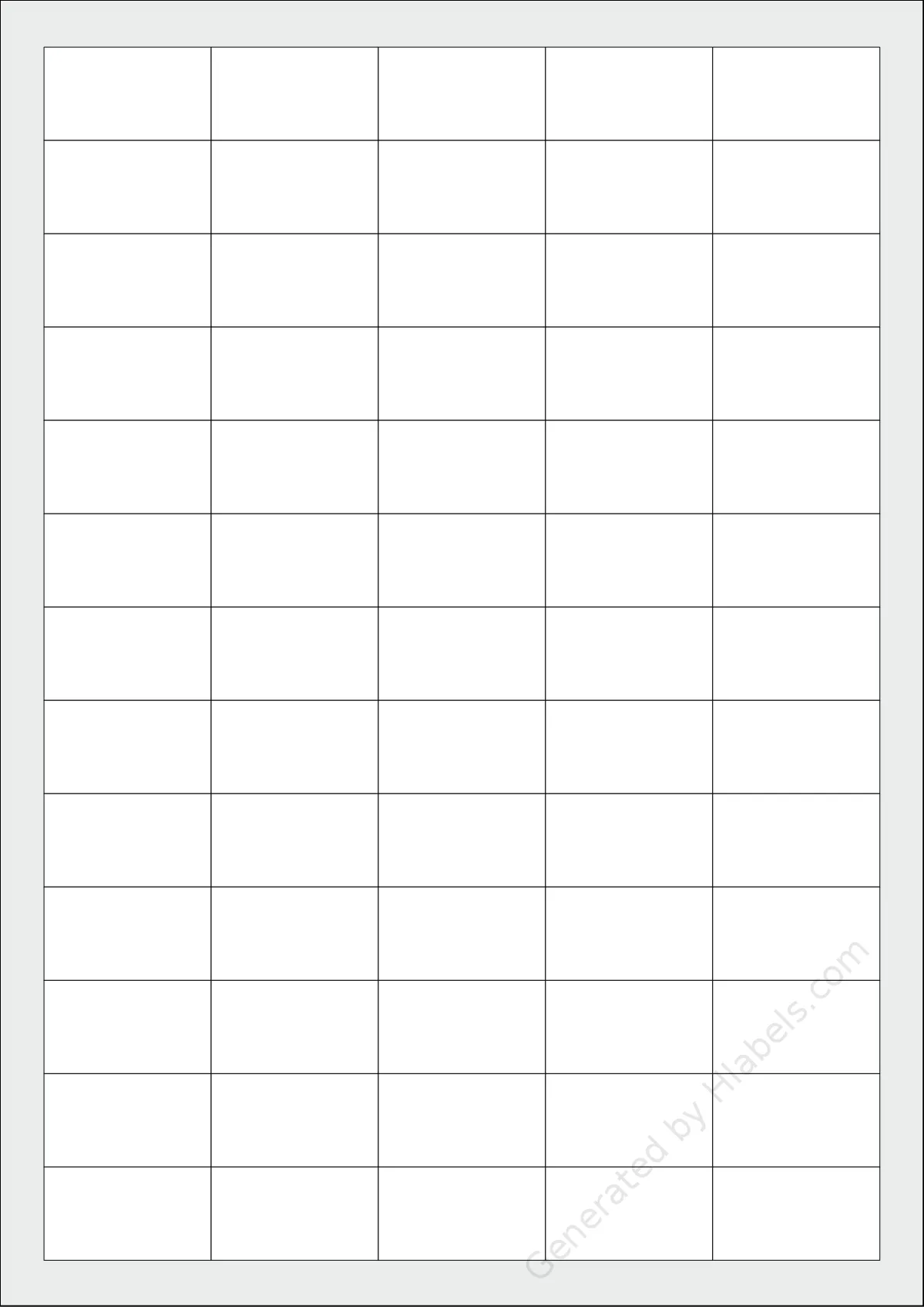 Etibox® 119770 template with 65 rectangular 38 x 21.2 millimeter labels per sheet, on A4-size adhesive blank label sheets.