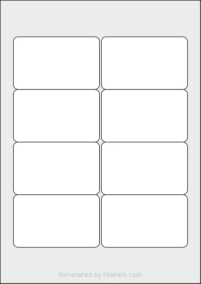 Flexilabels® F8TV-M template with 8 rectangular 90 x 55 millimeter labels per sheet, on A4-size adhesive blank label sheets.