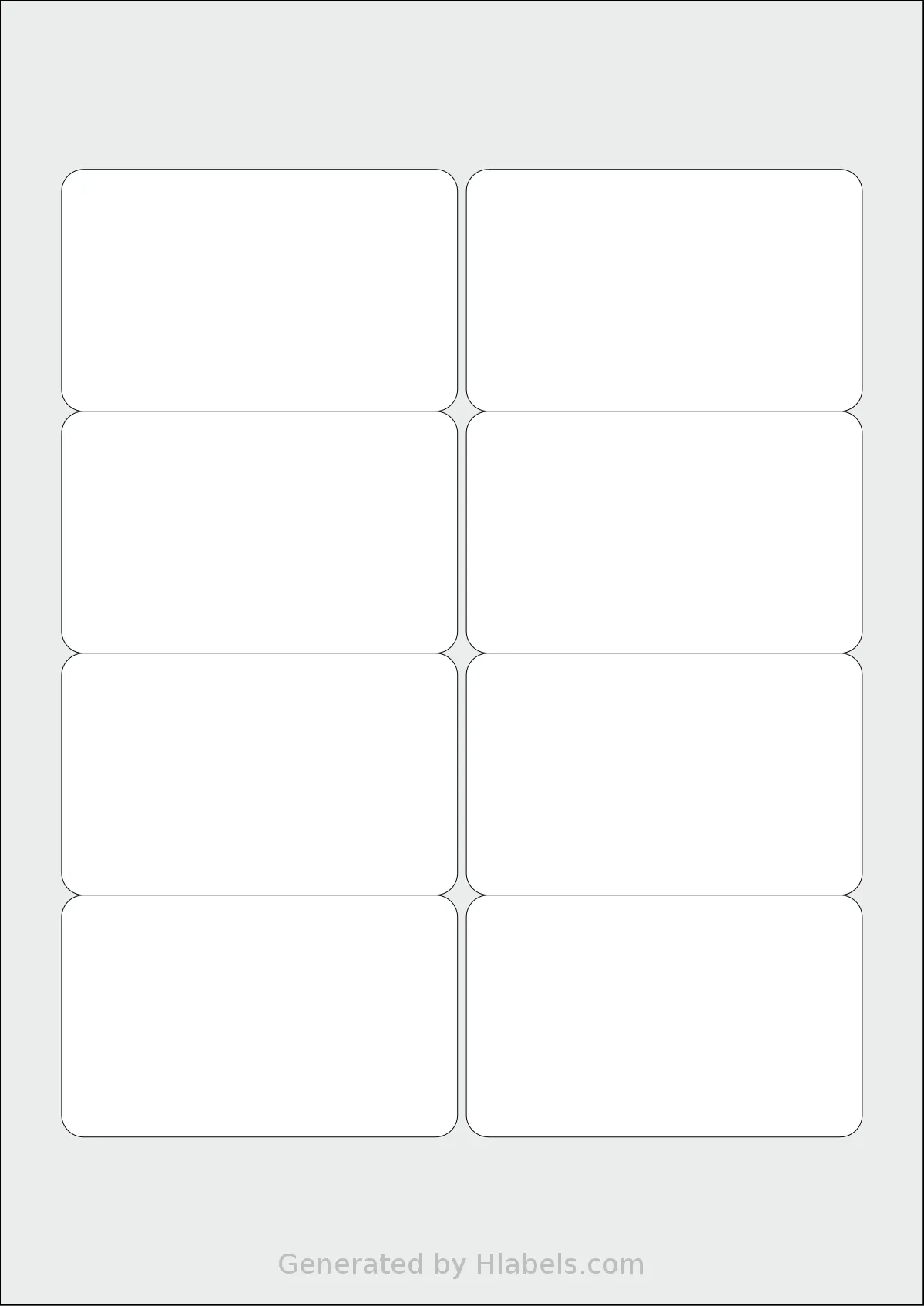 Flexilabels® F8TV-M template with 8 rectangular 90 x 55 millimeter labels per sheet, on A4-size adhesive blank label sheets.