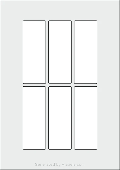 Flexilabels® FA6 template with 6 rectangular 40 x 110 millimeter labels per sheet, on A4-size adhesive blank label sheets.