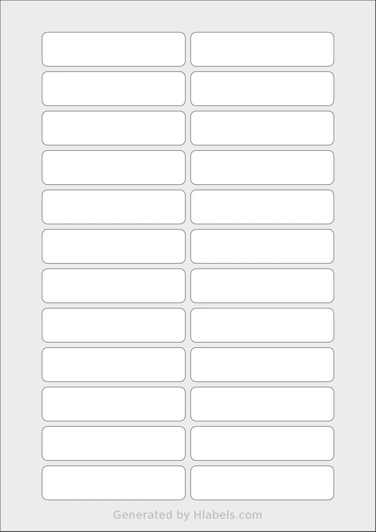 Flexilabels® FB24 template with 24 rectangular 80 x 19 millimeter labels per sheet, on A4-size adhesive blank label sheets.
