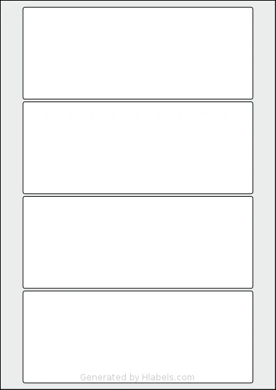 Flexilabels® FB4 template with 4 rectangular 175 x 70 millimeter labels per sheet, on A4-size adhesive blank label sheets.