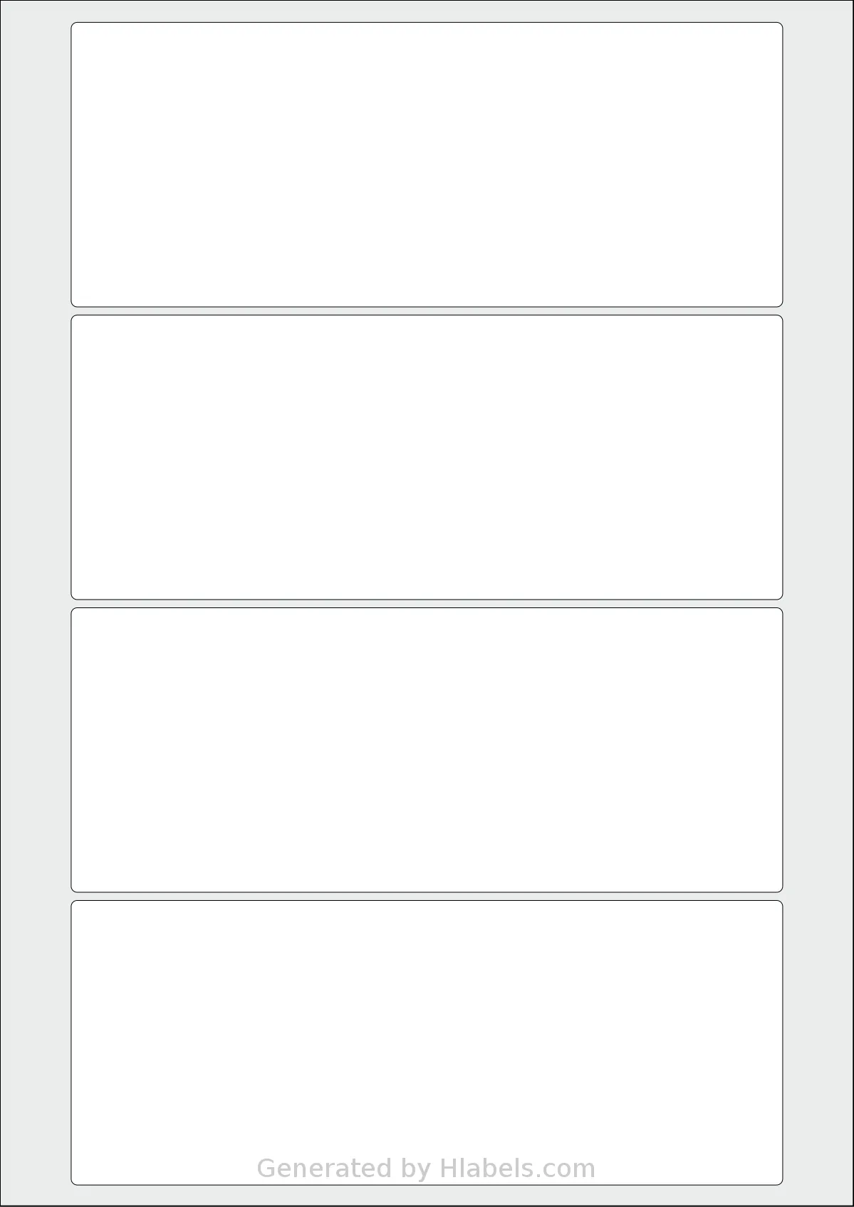 Flexilabels® FB4 template with 4 rectangular 175 x 70 millimeter labels per sheet, on A4-size adhesive blank label sheets.