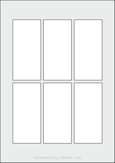 Flexilabels® FB6 template with 6 rectangular 51 x 110 millimeter labels per sheet, on A4-size adhesive blank label sheets.