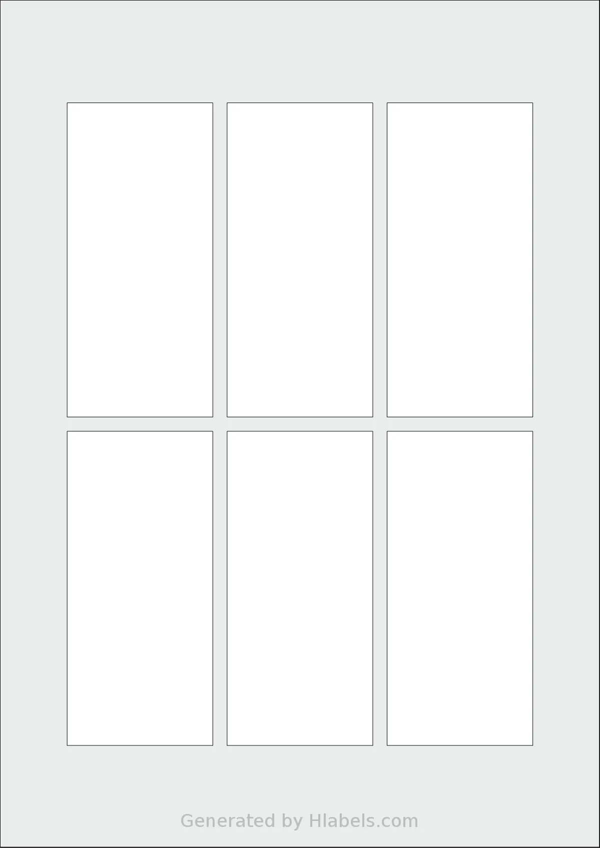 Flexilabels® FB6 template with 6 rectangular 51 x 110 millimeter labels per sheet, on A4-size adhesive blank label sheets.