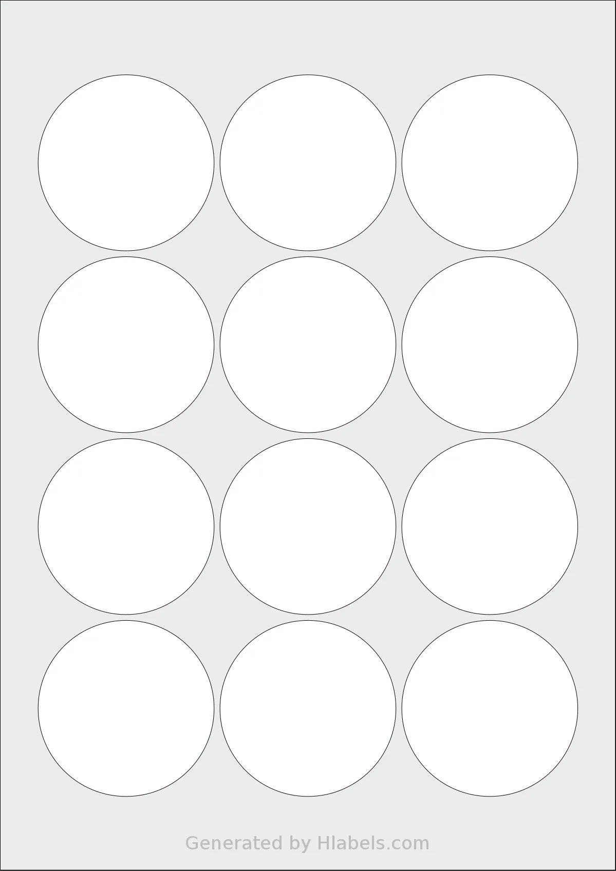 Flexilabels® FC12 template with 12 circle labels per sheet, each 60 millimeter in diameter, on A4-size adhesive blank label sheets.