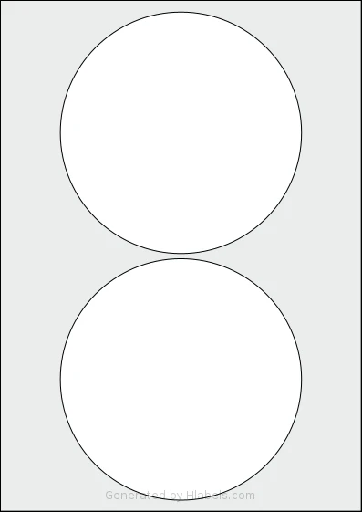 Flexilabels® FC2 template with 2 circle labels per sheet, each 140 millimeter in diameter, on A4-size adhesive blank label sheets.