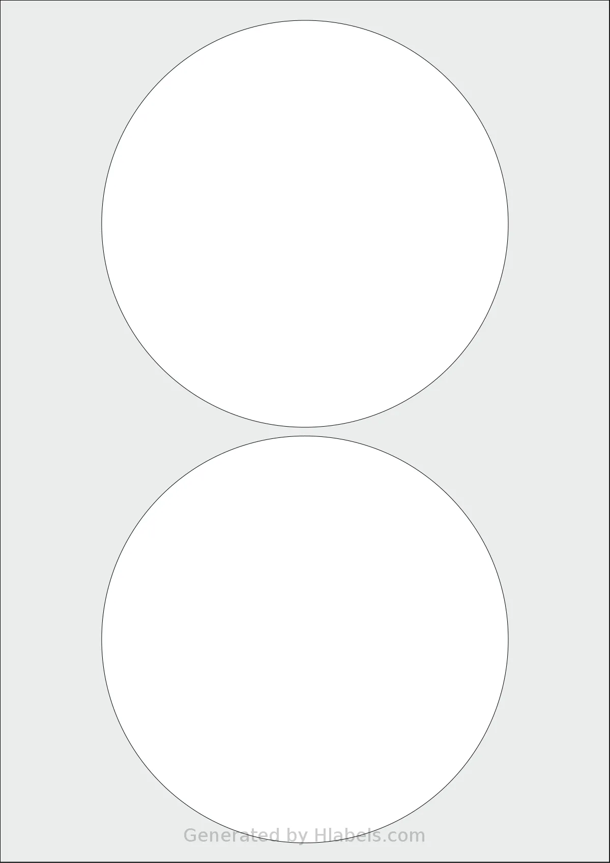 Flexilabels® FC2 template with 2 circle labels per sheet, each 140 millimeter in diameter, on A4-size adhesive blank label sheets.