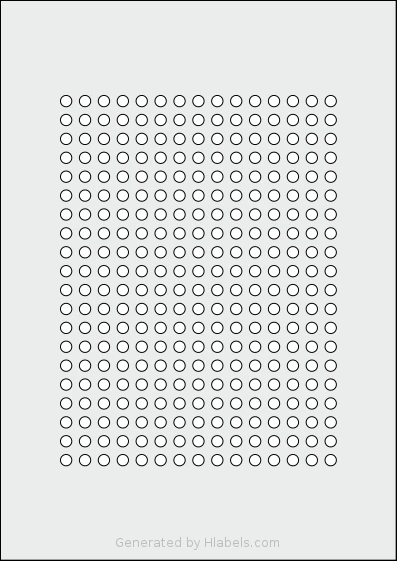 Flexilabels® FC300 template with 300 circle labels per sheet, each 6 millimeter in diameter, on A4-size adhesive blank label sheets.